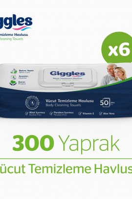 Giggles Vücut Temizleme Havlusu 50'li 6 Paket 300 Havlu