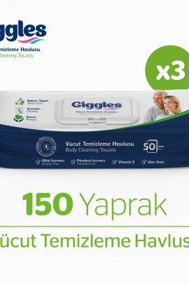 Giggles Vücut Temizleme Havlusu 50'li 3 Paket 150 Havlu